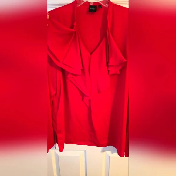 RAFAELLA Red V-neck ruffle Blouse Size XL - Picture 4 of 7